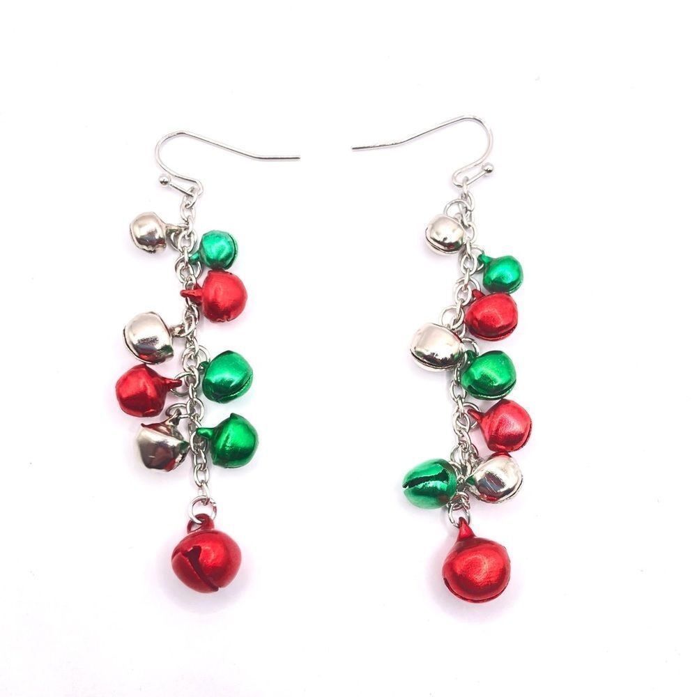Red and Green Christmas Bell Dangle Earrings